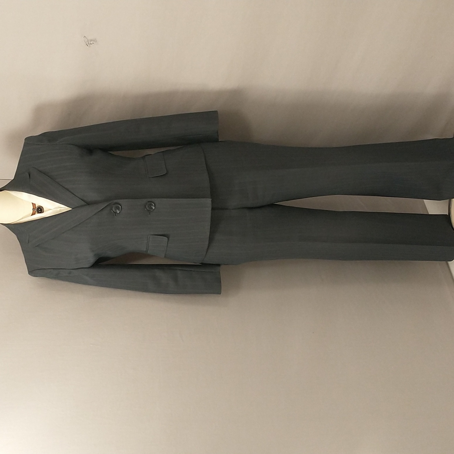 Business Pantsuit Blue Gray Pinstripe Classic Pants Blazer Vintage 90s Sz12p